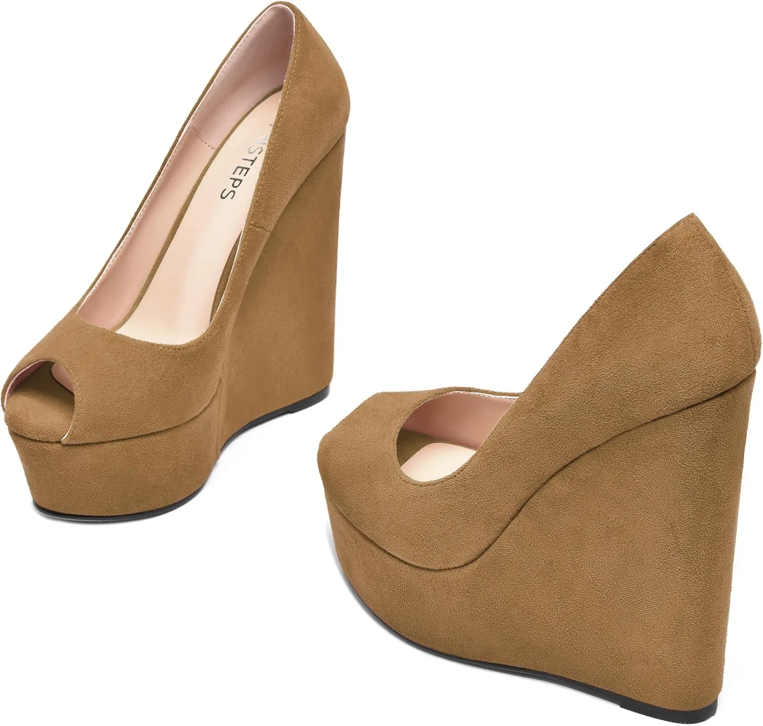 MOVINSTEPS Womens Fashion Peep Toe Suede Night Club Slip On Platform Wedge High Heel Pumps Shoes 6 Inch
