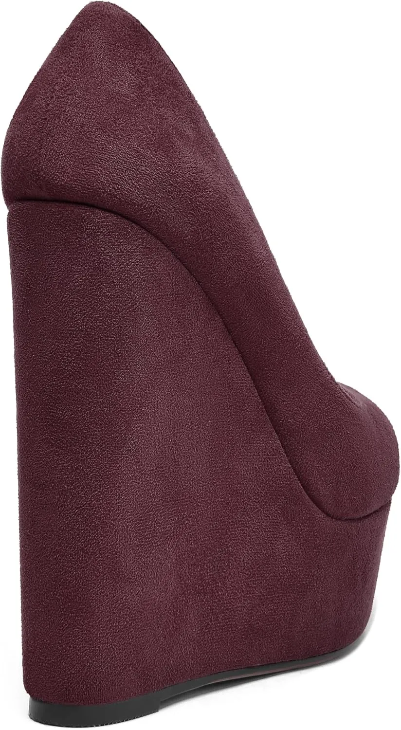 MOVINSTEPS Womens Fashion Peep Toe Suede Night Club Slip On Platform Wedge High Heel Pumps Shoes 6 Inch