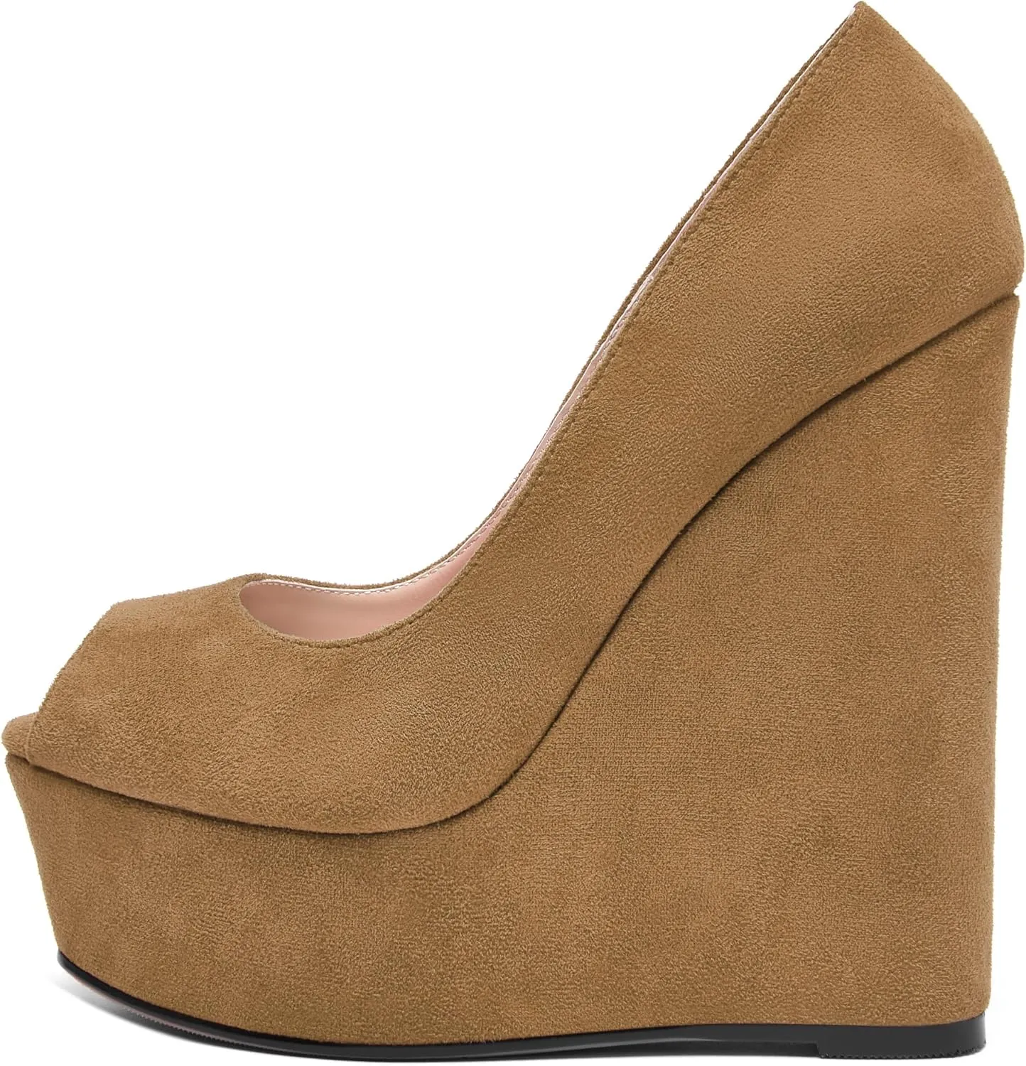 MOVINSTEPS Womens Fashion Peep Toe Suede Night Club Slip On Platform Wedge High Heel Pumps Shoes 6 Inch