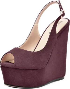 MOVINSTEPS Womens Platform Wedding Buckle Peep Toe Slingback Solid Dress Suede Wedge High Heel Pumps Shoes 6 Inch