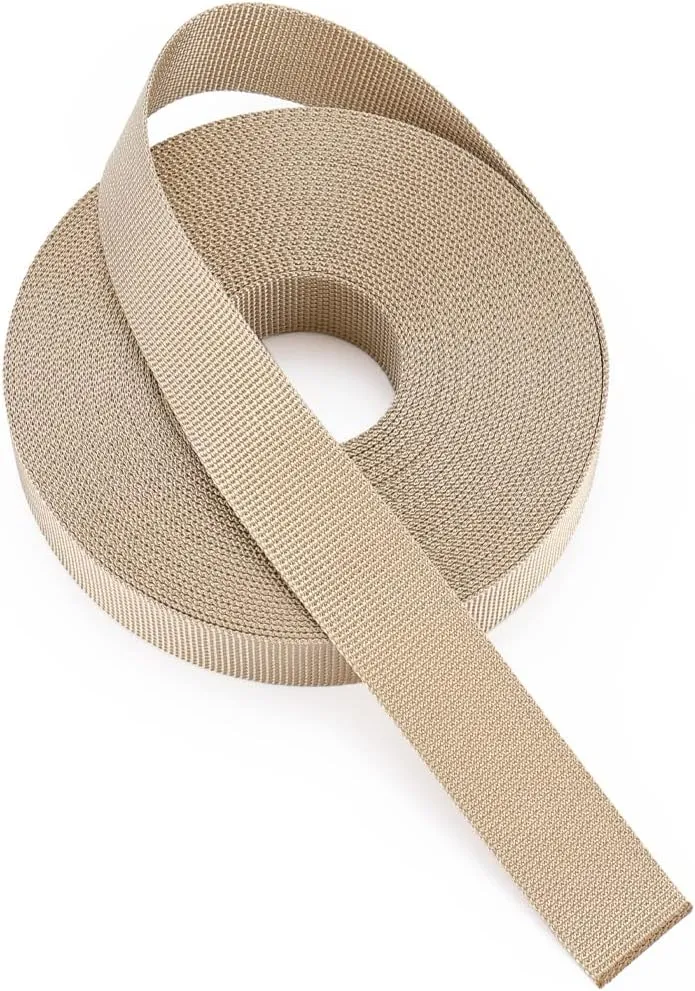 MOZETO 1 Inch Nylon Webbing Strap with Plastic Tri-Glide Slide Clips, 10 25 50 Yards Heavy Duty Nylon Strapping for Indoor or Outdoor Gear, DIY Crafting, Repairing