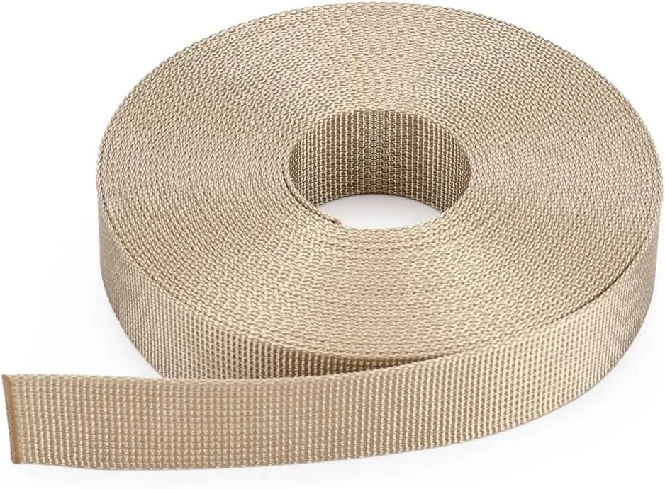 MOZETO 1 Inch Nylon Webbing Strap with Plastic Tri-Glide Slide Clips, 10 25 50 Yards Heavy Duty Nylon Strapping for Indoor or Outdoor Gear, DIY Crafting, Repairing