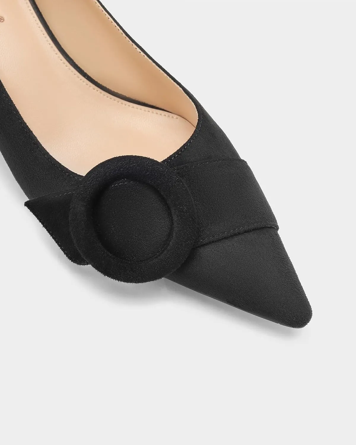 MUCCCUTE Chunky Heels for Women Closed Pointed Toe Pump 2'' Low Block Heels Fashion Round Buckle Dress Work Pumps