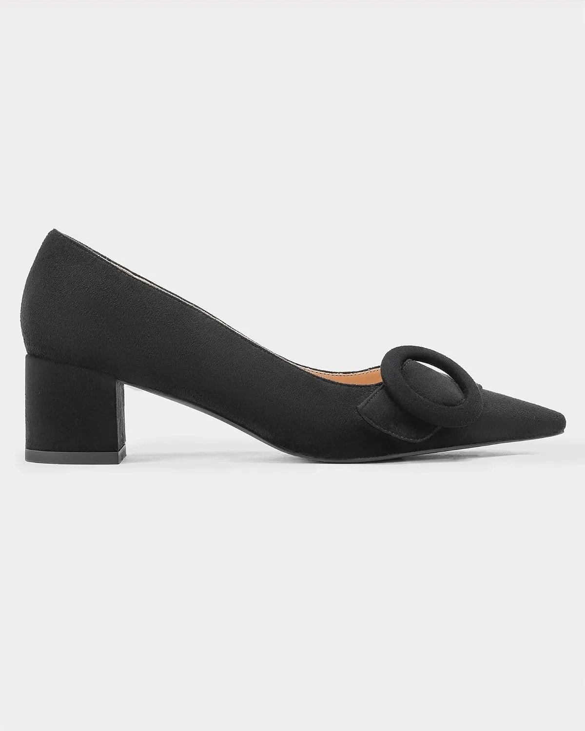 MUCCCUTE Chunky Heels for Women Closed Pointed Toe Pump 2'' Low Block Heels Fashion Round Buckle Dress Work Pumps