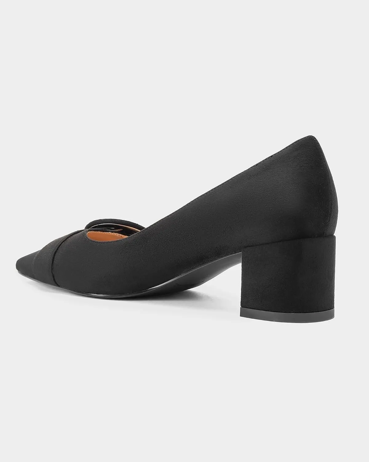 MUCCCUTE Chunky Heels for Women Closed Pointed Toe Pump 2'' Low Block Heels Fashion Round Buckle Dress Work Pumps