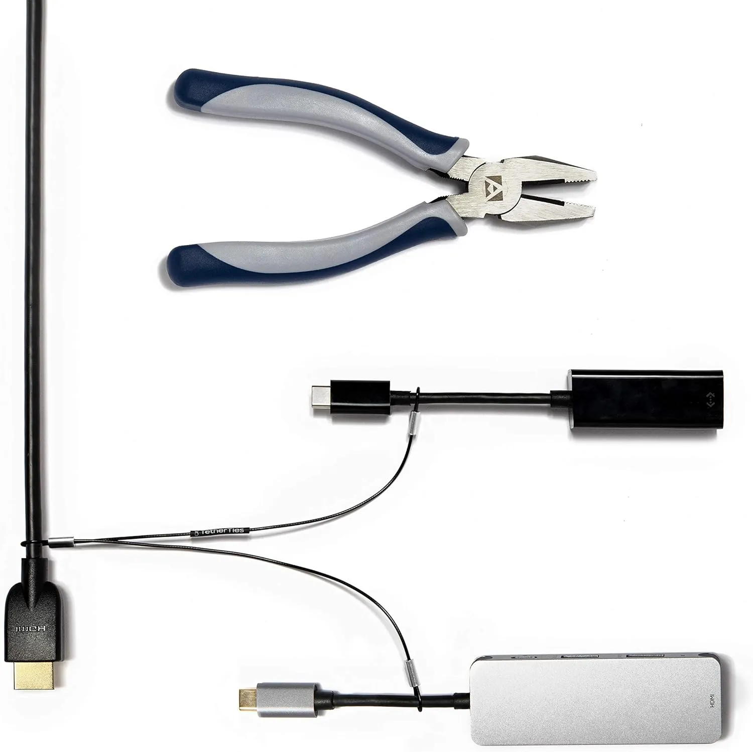Multi-Adapter Cable Tethers Kit - Black Nylon Coated Stainless Steel Wire Tether Cable - Secures Up to 2 Computer Peripherals - Easy Installation - Free Crimping Tool