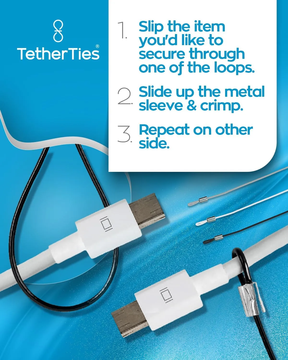 Multi-Adapter Cable Tethers Kit - Black Nylon Coated Stainless Steel Wire Tether Cable - Secures Up to 2 Computer Peripherals - Easy Installation - Free Crimping Tool