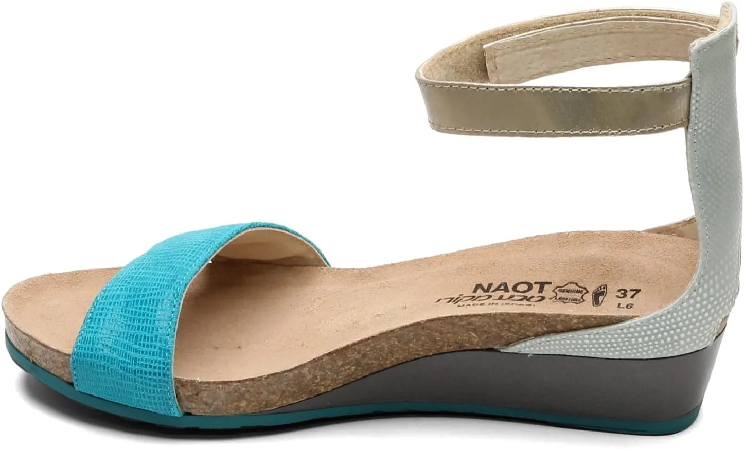 NAOT Footwear Women's Pixie Wedge Sandal with Cork Footbed and Arch Support Footbed - Adjustable Ankle Strap - Comfort and Support - Lightweight and Perfect for Travel - Narrow to Medium Fit