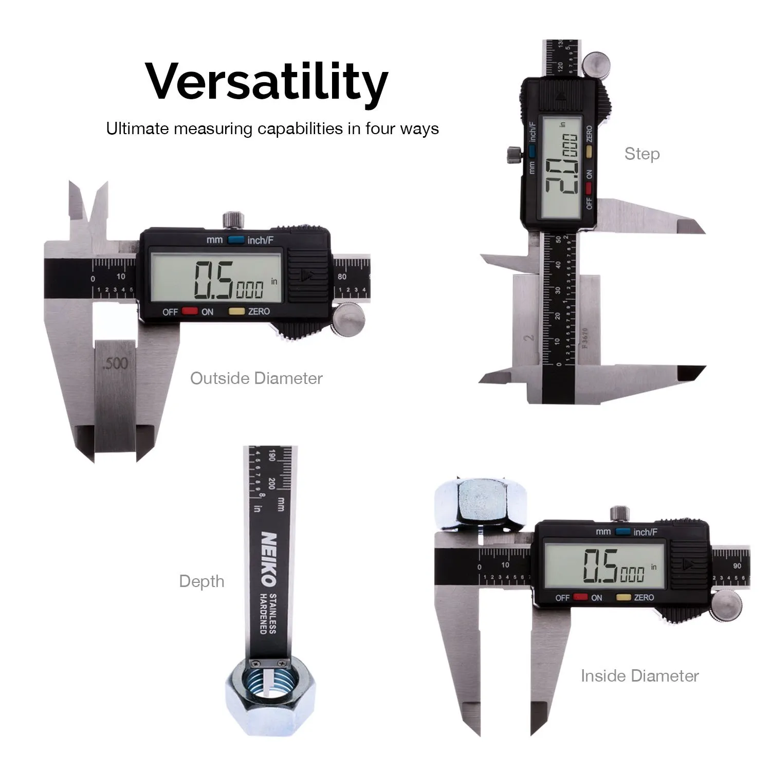 NEIKO 01409A 12” Electronic Digital Caliper | Extra Large Display | 0-12 Inches | Inch/Fractions/Millimeter Conversion | Polished Stainless Steel