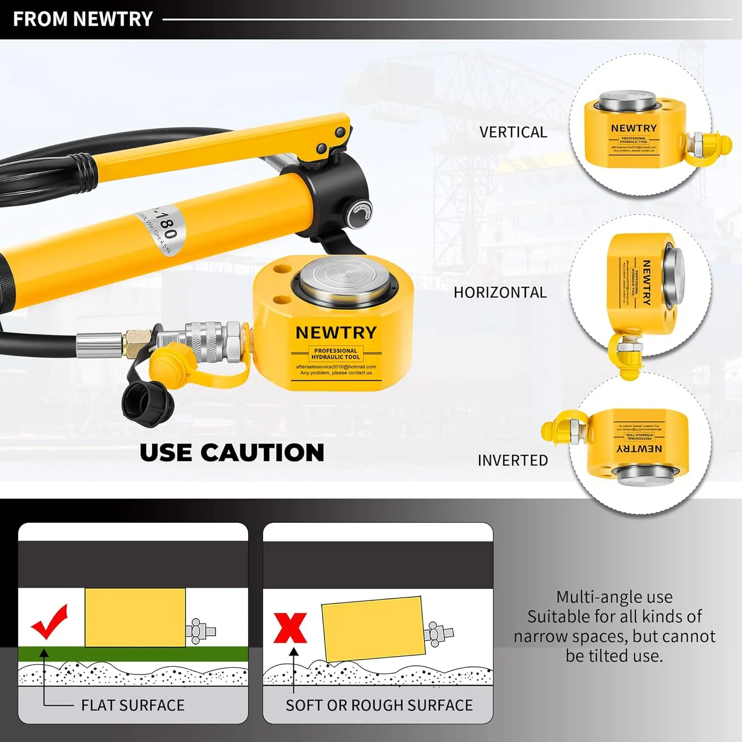 NEWTRY 5T Low Profile Hydraulic Jack Porta Power Kit   CP-180 Manual Hydraulic Hand Pump, Industrial Mini Hydraulic Cylinder, Stroke 0.24”