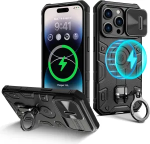 Nillkin for iPhone 14 Pro Magnetic Case,Compatible with MagSafe, Military Grade Protection,CamShield Armor 14 Pro Car Mount Case 6.1’’, with Slide Camera Cover,Built-in Magnet Circle (Classic Black)