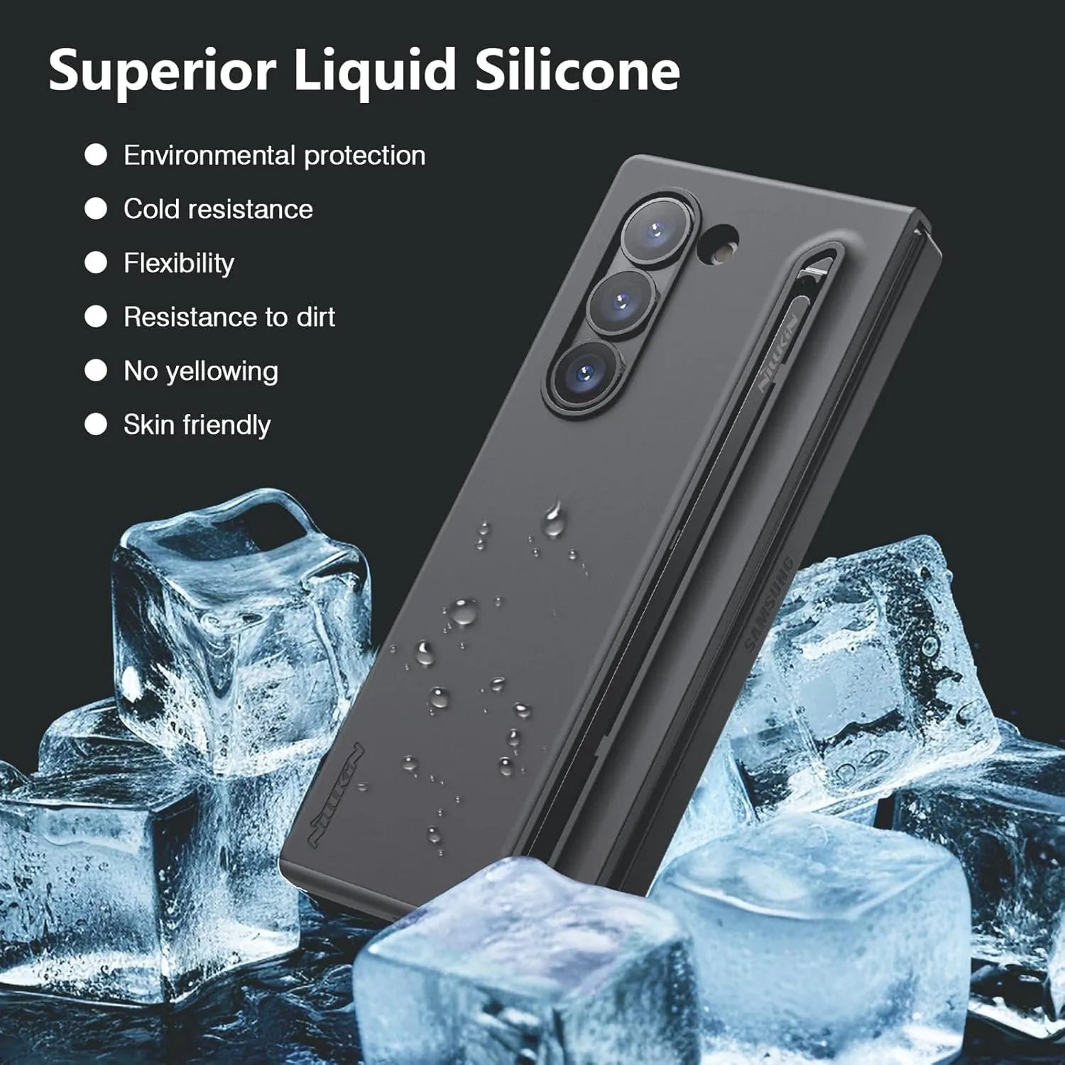 Nillkin for Samsung Fold 6 Case with Upgraded Writing Pen & Front Screen Protecter 【Tempered Glass】, Liquid Silicone & Wireless Charging Protective Samsung Galaxy Z Fold 6 Slim S Pen Phone Case, Black
