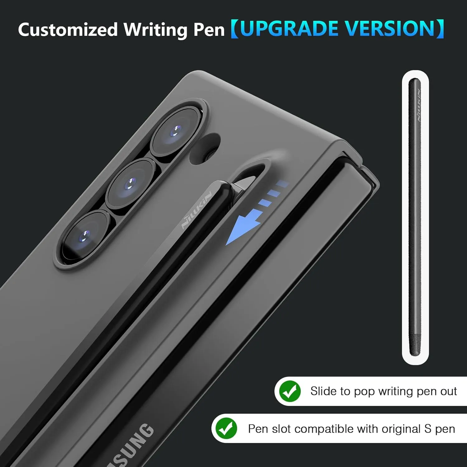 Nillkin for Samsung Fold 6 Case with Upgraded Writing Pen & Front Screen Protecter 【Tempered Glass】, Liquid Silicone & Wireless Charging Protective Samsung Galaxy Z Fold 6 Slim S Pen Phone Case, Black