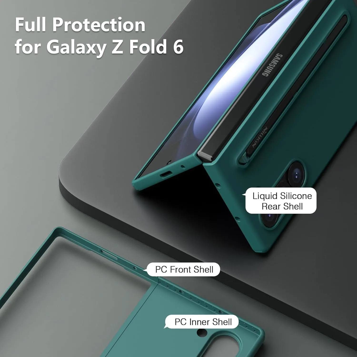 Nillkin for Samsung Fold 6 Case with Upgraded Writing Pen & Front Screen Protecter 【Tempered Glass】, Liquid Silicone & Wireless Charging Protective Samsung Galaxy Z Fold 6 Slim S Pen Phone Case, Black