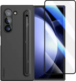 Nillkin for Samsung Fold 6 Case with Upgraded Writing Pen & Front Screen Protecter 【Tempered Glass】, Liquid Silicone & Wireless Charging Protective Samsung Galaxy Z Fold 6 Slim S Pen Phone Case, Black
