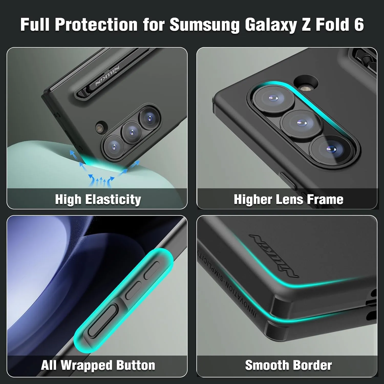 Nillkin for Samsung Fold 6 Case with Upgraded Writing Pen & Front Screen Protecter 【Tempered Glass】, Liquid Silicone & Wireless Charging Protective Samsung Galaxy Z Fold 6 Slim S Pen Phone Case, Black