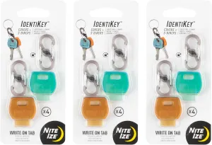 Nite Ize IdentiKey Covers and MicroLocks - Key Organizer Cover Caps with S-Biners - Key Covers for Car Keys, House Keys & More - Small Carabiner Clips with Microlocks - 3 Pack