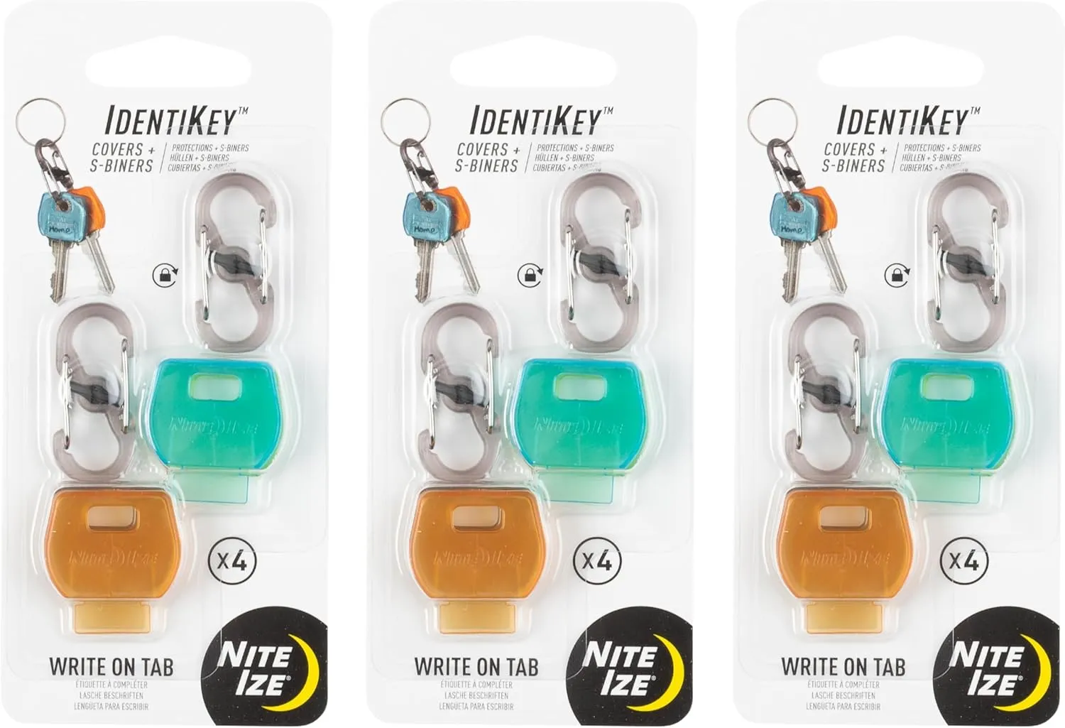 Nite Ize IdentiKey Covers and MicroLocks - Key Organizer Cover Caps with S-Biners - Key Covers for Car Keys, House Keys & More - Small Carabiner Clips with Microlocks - 3 Pack