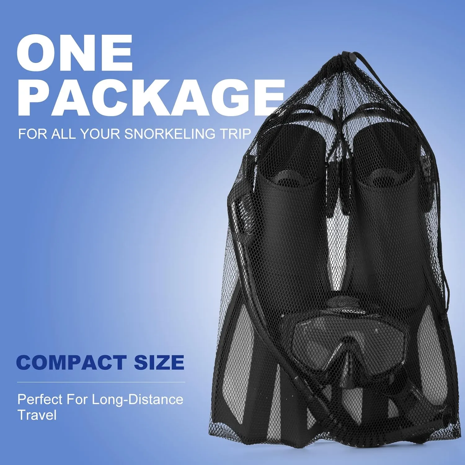 Odoland Snorkel Set, Adults Snorkeling Packages with Dry Top Diving Mask, Adjustable Swim Fins, Mesh Bag, Anti-Fog Anti-Leak Snorkeling Gear for Men Women