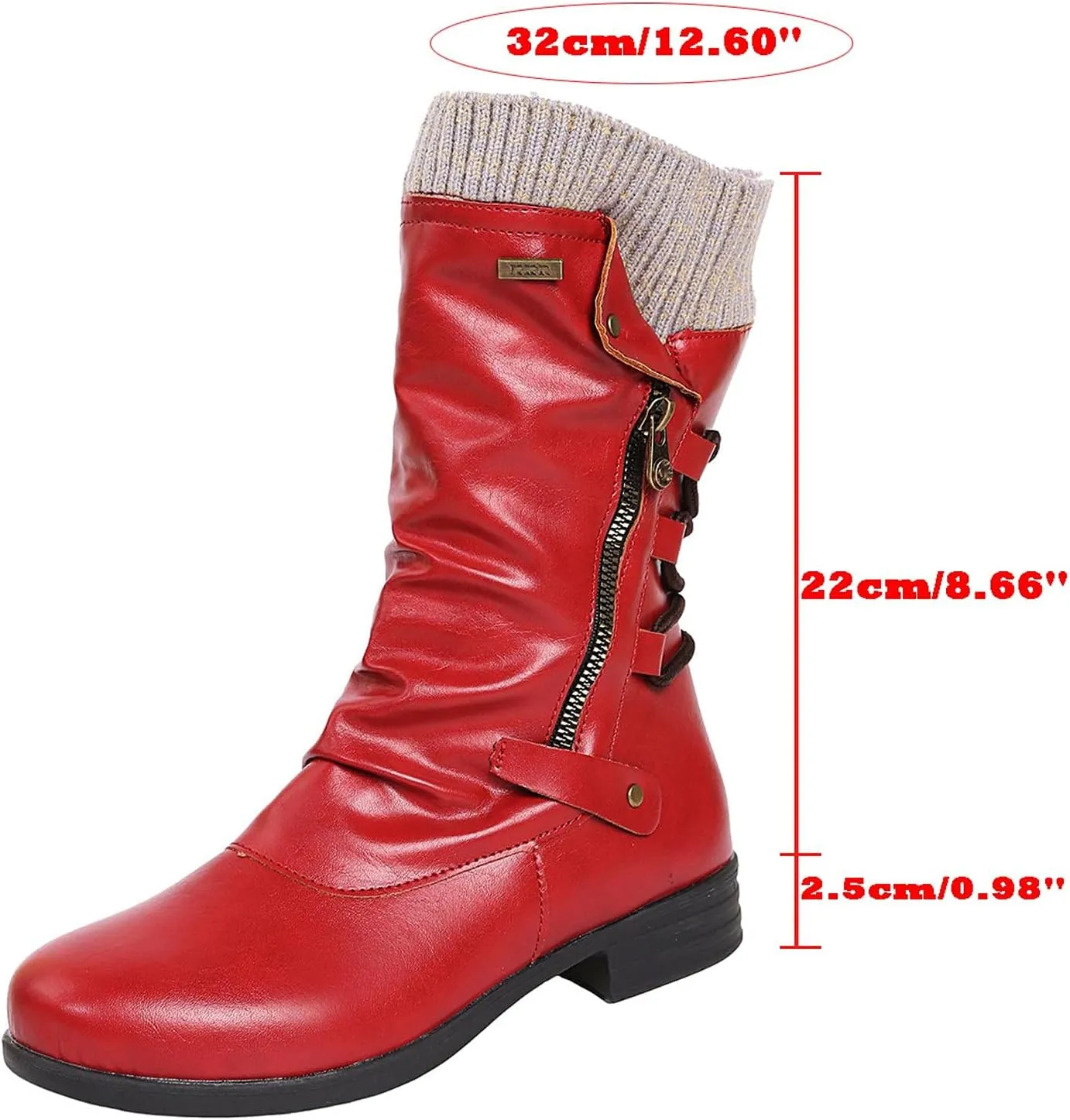 oiangi Womens Boots Fashion Mid Calf Side Zipper Back Lace Up Round Toe Square Heel High Boots Vintage Winter Elastic Comfortable Casual Low Heel Shoes