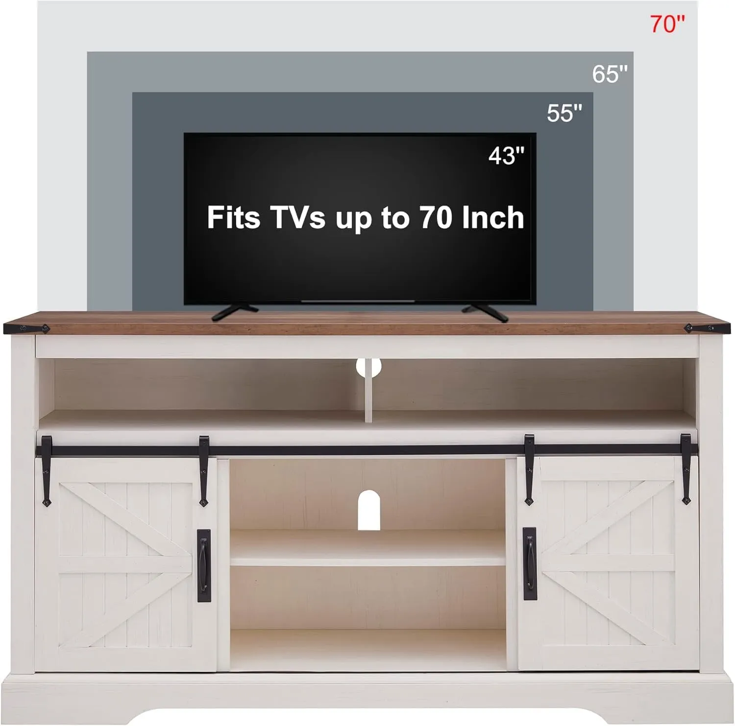 OKD Farmhouse TV Stand for 65  Inch TV, 33" Tall Highboy Entertainment Center w/Sliding Barn Door, Rustic Media Console w/Storage Shelves, Wood Television Stand for Living Room, Antique White