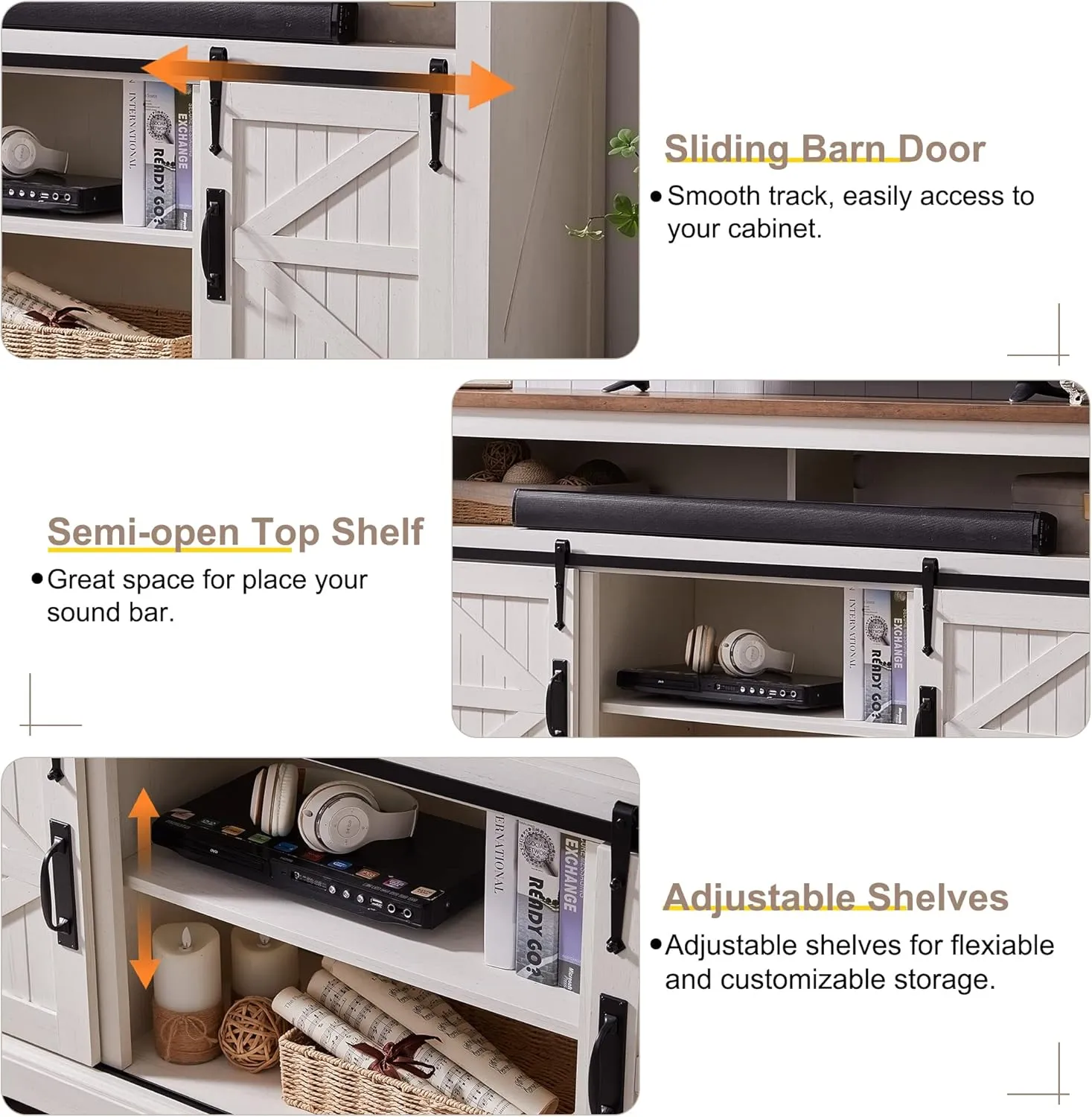 OKD Farmhouse TV Stand for 65  Inch TV, 33" Tall Highboy Entertainment Center w/Sliding Barn Door, Rustic Media Console w/Storage Shelves, Wood Television Stand for Living Room, Antique White