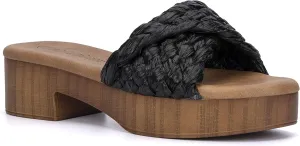 Olivia Miller Women’s Fashion Ladies Shoes, Raffia Trendy Party Woven Braided Criss Cross Clog, Slide On 1.75 Inch Mid Low Platform Block Fashion Heel Sandals