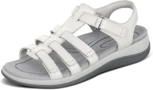 Orthofeet Women's Orthopedic Snake White Leather Amalfi Adjustable Sandals, Size 10.5 Wide
