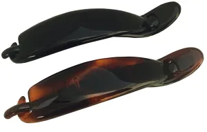 Parcelona French Sleek 4 1/2" Celluloid Set of 2 No Slip Grip Metal Free Strong Hold Hair Clips for Women French Hair Barrette for Girls Paris Hair Accessories, Made in France (Shell Brown N Black)