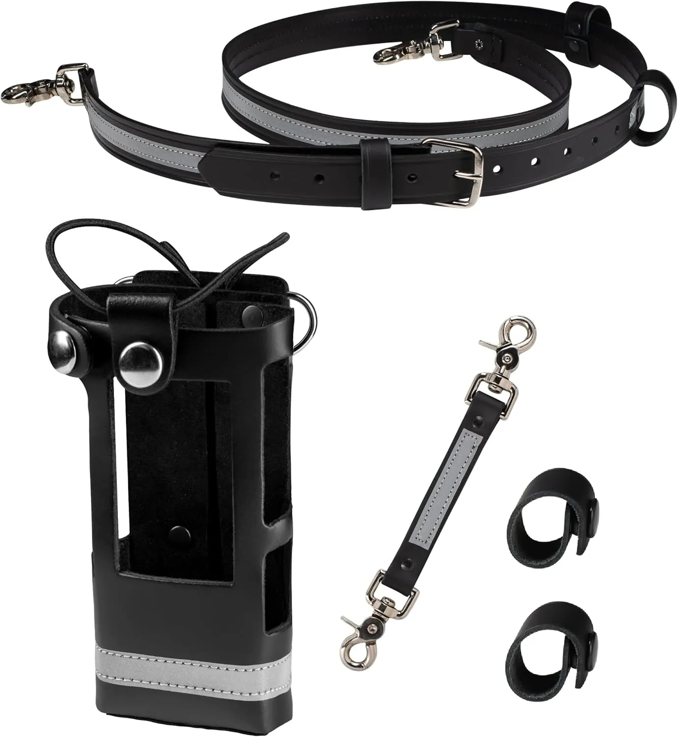 Perfect Fit Firefighter Reflective Radio Strap and Holder Leather Bundle Set Includes Radio Holster, Sway Strap, Cord Keepers Fits for Motorola APX 6000/6000XE/8000/8000XE