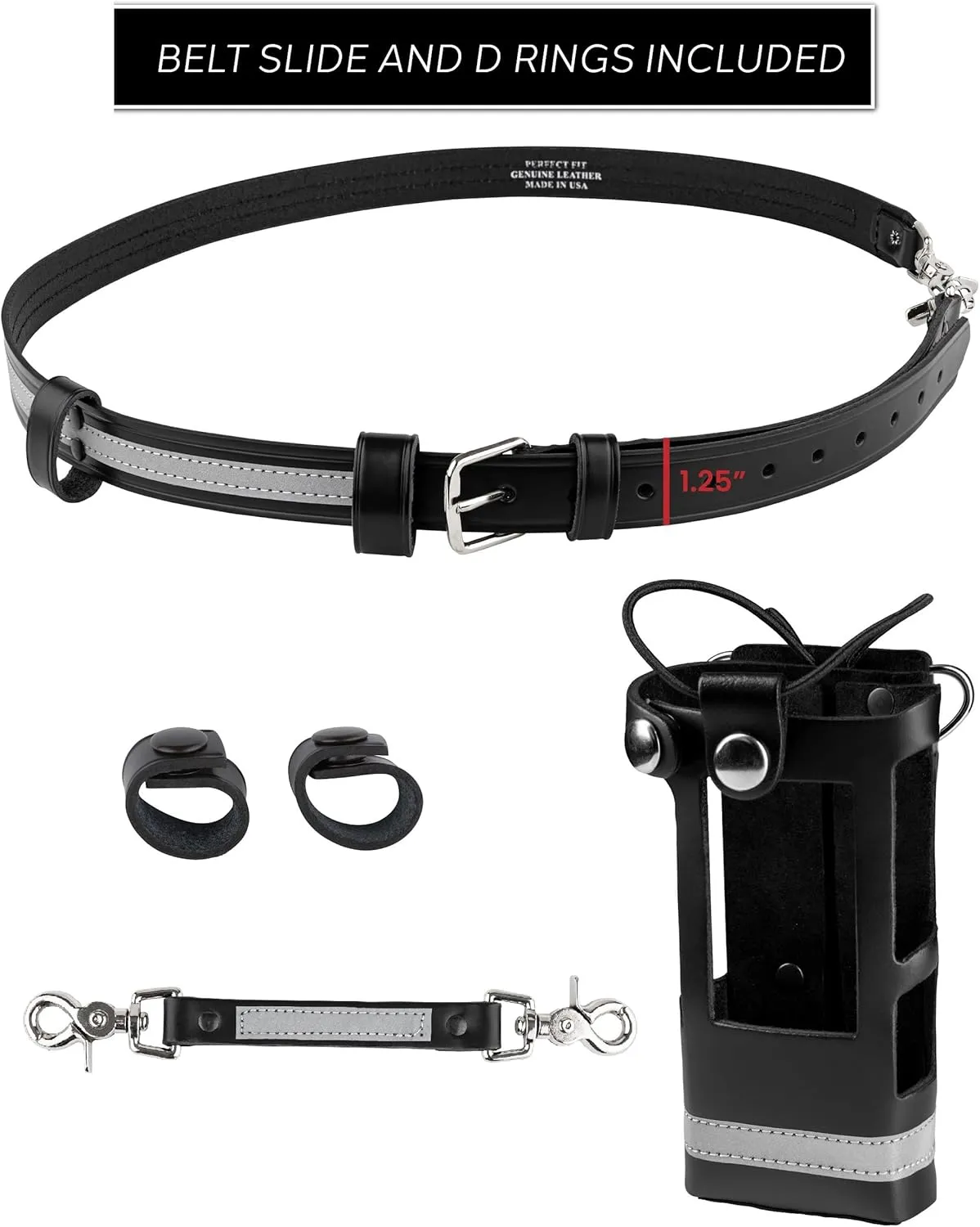 Perfect Fit Firefighter Reflective Radio Strap and Holder Leather Bundle Set Includes Radio Holster, Sway Strap, Cord Keepers Fits for Motorola APX 6000/6000XE/8000/8000XE