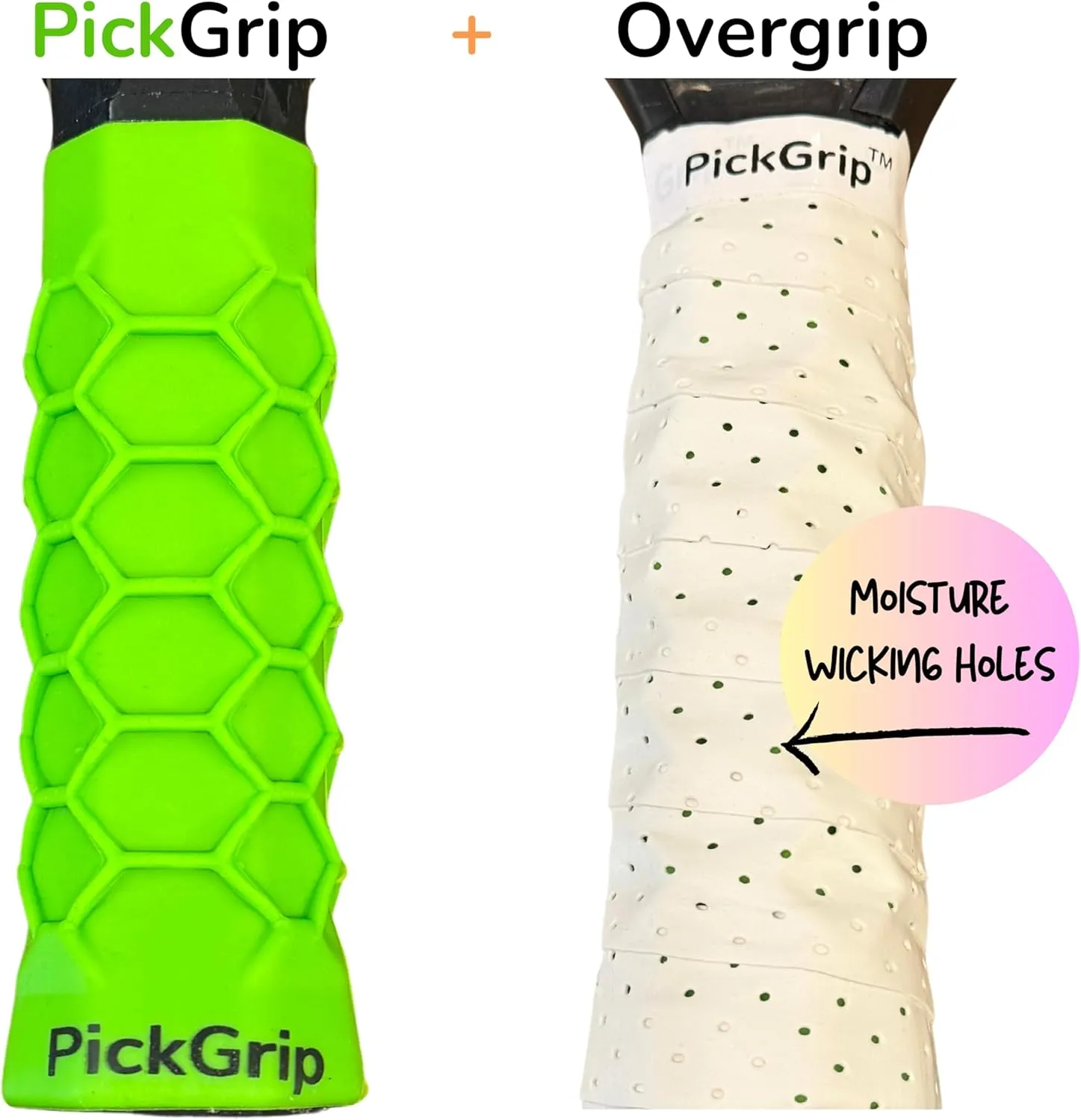 PickGrip Pickleball Paddle Enhanced Grip Bonus Overgrip Shock Absorbing Comfort Control Anti Fatigue Replacement Vibration Dampening Tennis Elbow Performance Handle