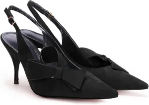 PiePieBuy Womens Pointed Toe Slingback Pumps Mid Heel Bow Stilettos Sandals Faux Suede Wedding Party Dress Shoes