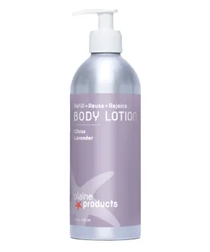 Plaine Products Eco-Friendly Body Lotion: Citrus Lavender, 16 oz (Refillable with Pump)