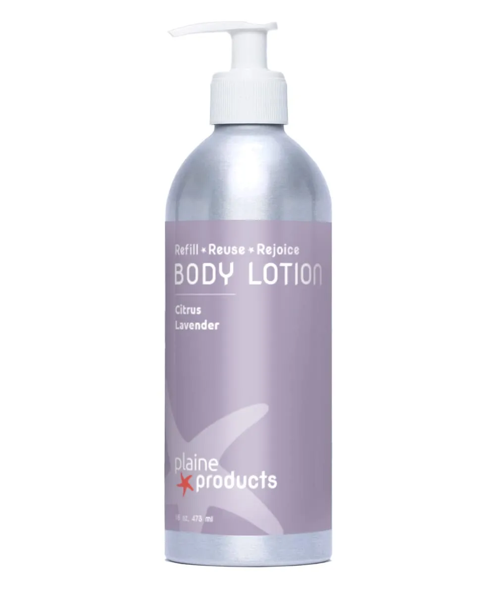 Plaine Products Eco-Friendly Body Lotion: Citrus Lavender, 16 oz (Refillable with Pump)