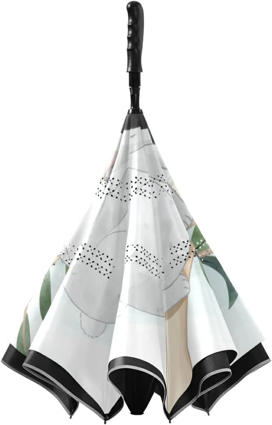 Poeticcity Automatic Large Inverted Rain Umbrella, Sun Anti-UV Parasol, Auto Open/Close Two Layer Car Umbrella with Luminous Reflection