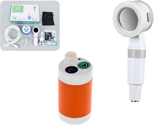 Portable Shower for Camping,Outdoor Camp Shower Pump Handheld Electric Shower,Rechargeable Electric Shower Pump with Intelligent Digital Display Multiple Spray Modes for Hiking,Traveling,RV (Orange)