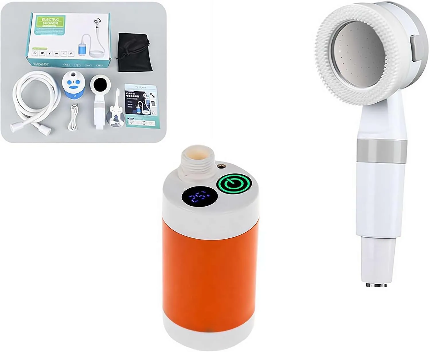 Portable Shower for Camping,Outdoor Camp Shower Pump Handheld Electric Shower,Rechargeable Electric Shower Pump with Intelligent Digital Display Multiple Spray Modes for Hiking,Traveling,RV (Orange)