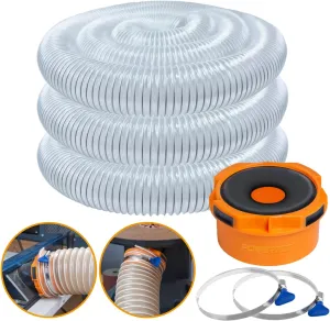 POWERTEC 4" x 20' Flexible PVC Dust Collection Hose with 2pcs Key Hose Clamps and Dust Port Adapter for Table Saw, Band Saw, Planer, Jointer, Woodworking and Woodshop Dust Collection System (70434)