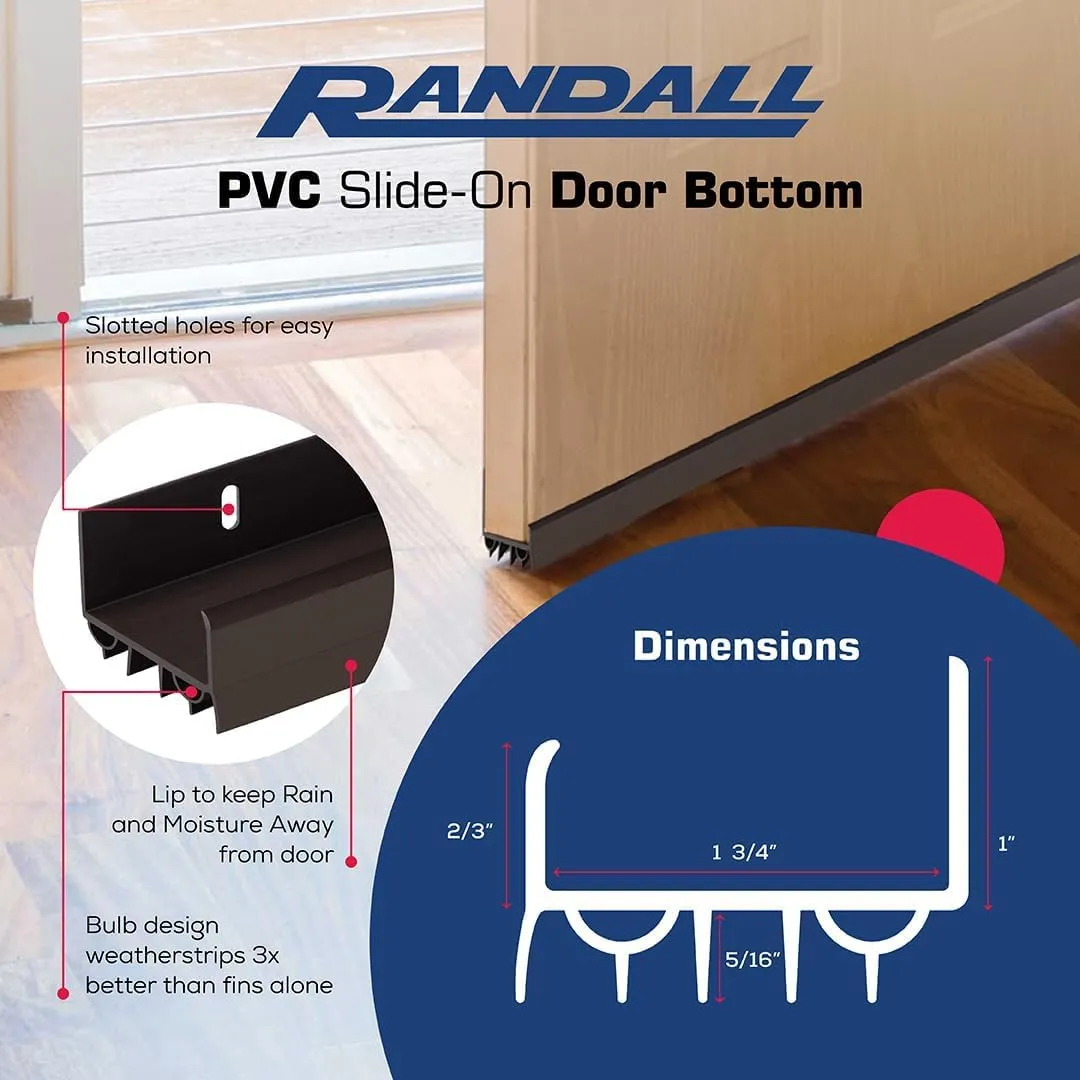 PVC Slide-On Door Bottom | Adjustable Plastic Weatherstrip Door Bottom with Drip Cap | 3 Feet (36-Inch) | for 1 3/4” Doors | Brown | Fits Gaps 3/8” to 7/8” | Made in The USA