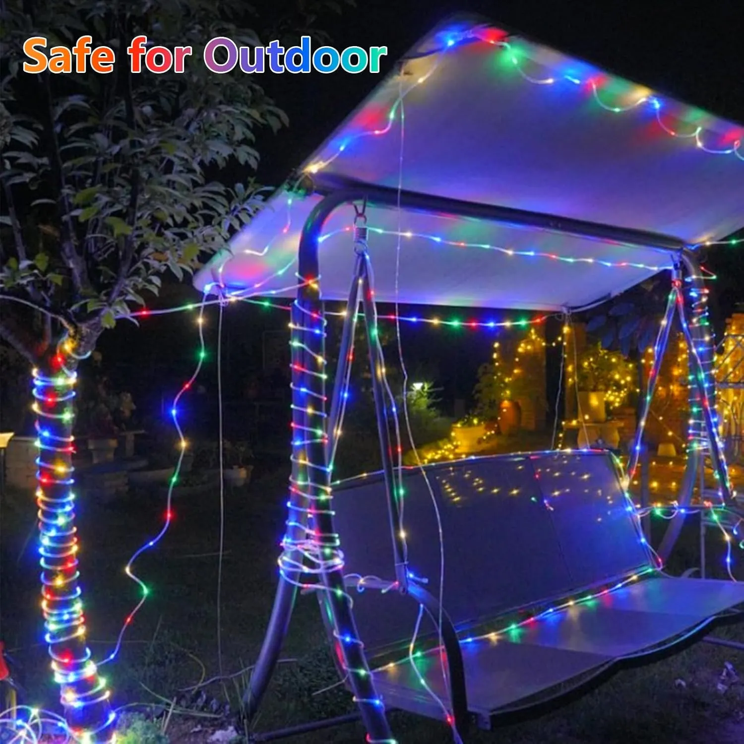 QITONG Trampoline Lights, 2 Pack Each 33ft 100 LED Solar Rope Lights Outdoor Waterproof, 8 Modes Clear Tube String Light for Trampoline Camping Tent Patio Porch Garden(Multicolor)