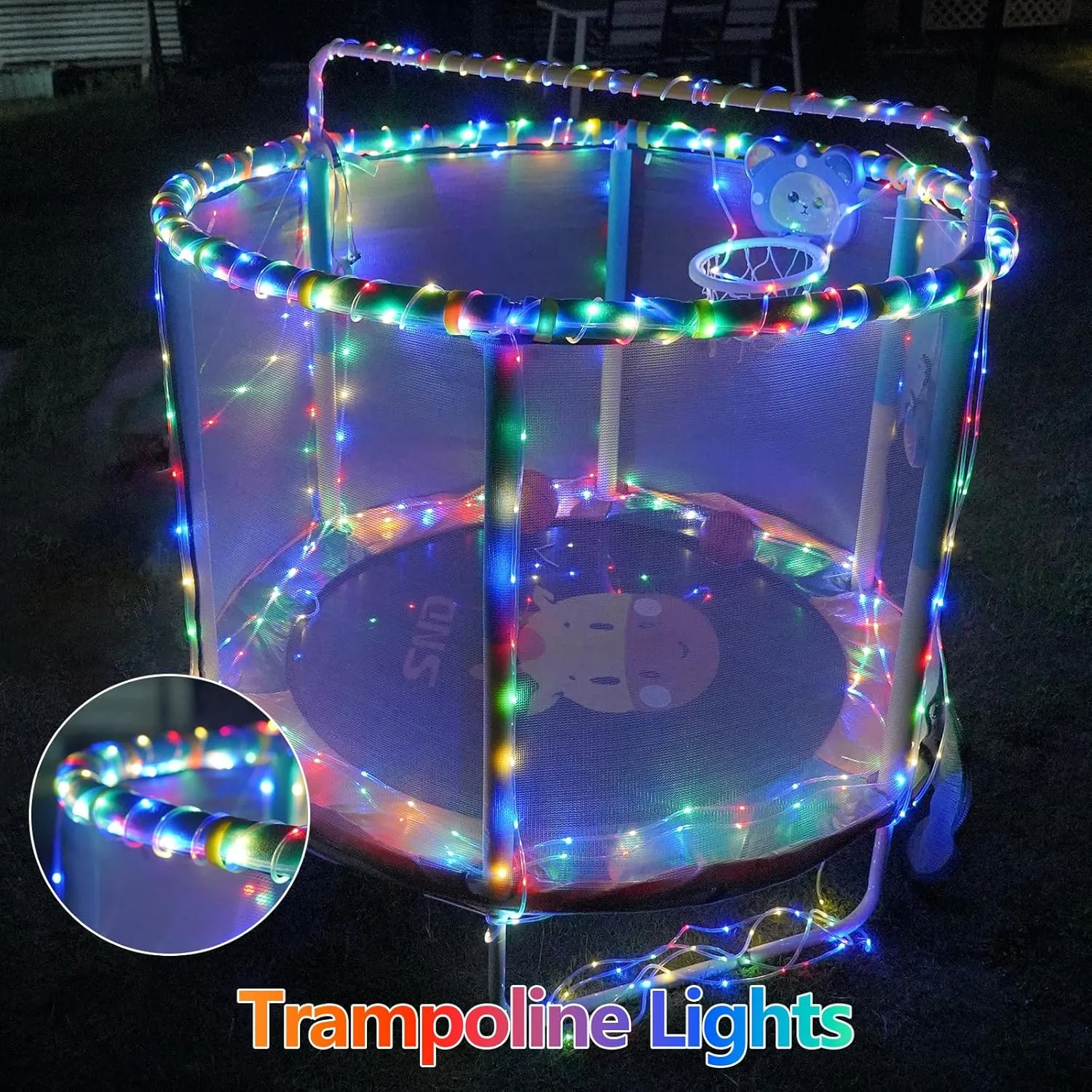 QITONG Trampoline Lights, 2 Pack Each 33ft 100 LED Solar Rope Lights Outdoor Waterproof, 8 Modes Clear Tube String Light for Trampoline Camping Tent Patio Porch Garden(Multicolor)