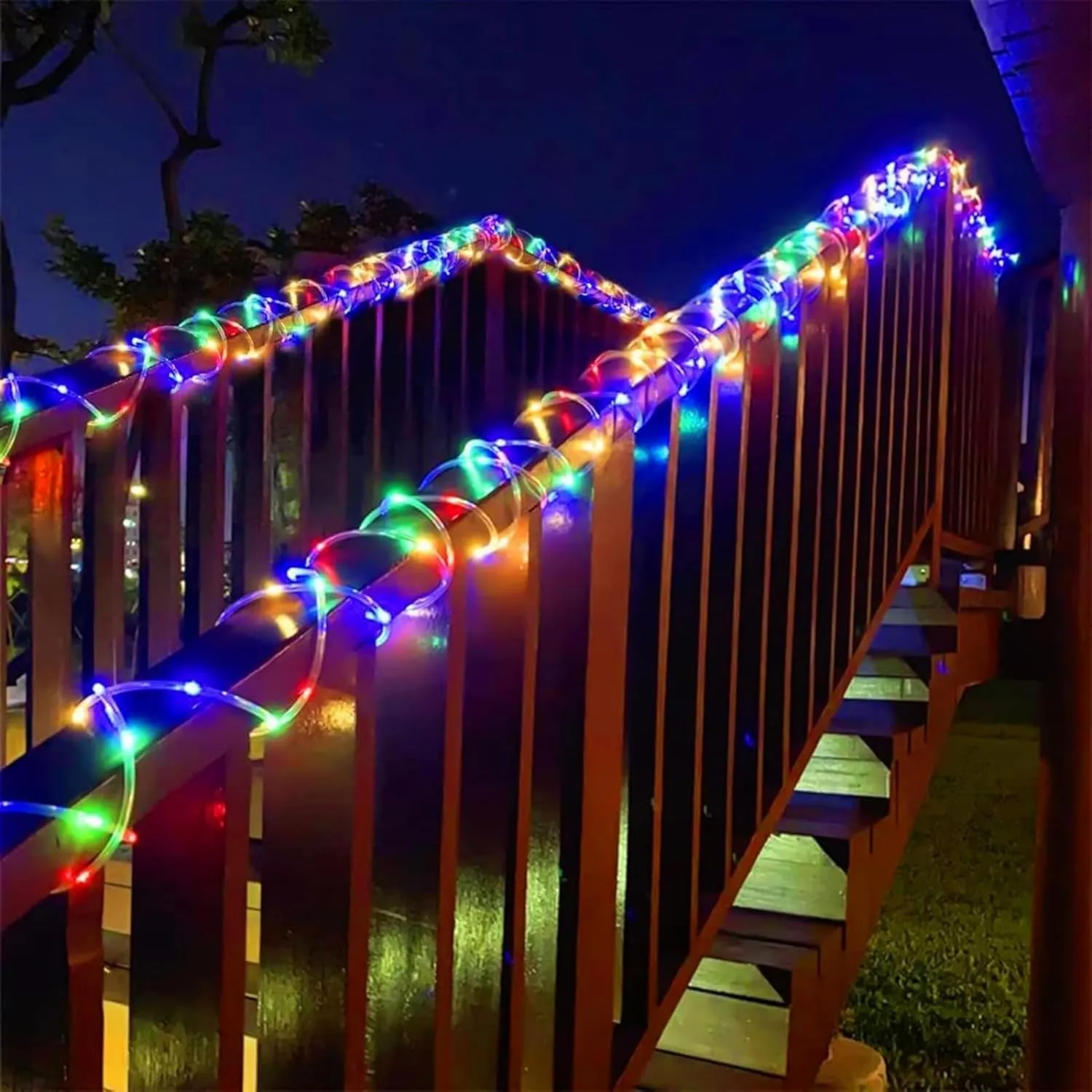 QITONG Trampoline Lights, 2 Pack Each 33ft 100 LED Solar Rope Lights Outdoor Waterproof, 8 Modes Clear Tube String Light for Trampoline Camping Tent Patio Porch Garden(Multicolor)