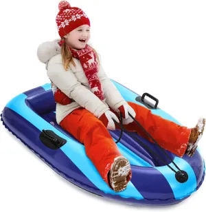 QPAU Inflatable Snow Sled, Heavy Duty Snow Tube with Reinforced Handles, Snow Sleds for Kids and Adults Winter Toys Gifts, Toboggan for Family Outdoor Sledding