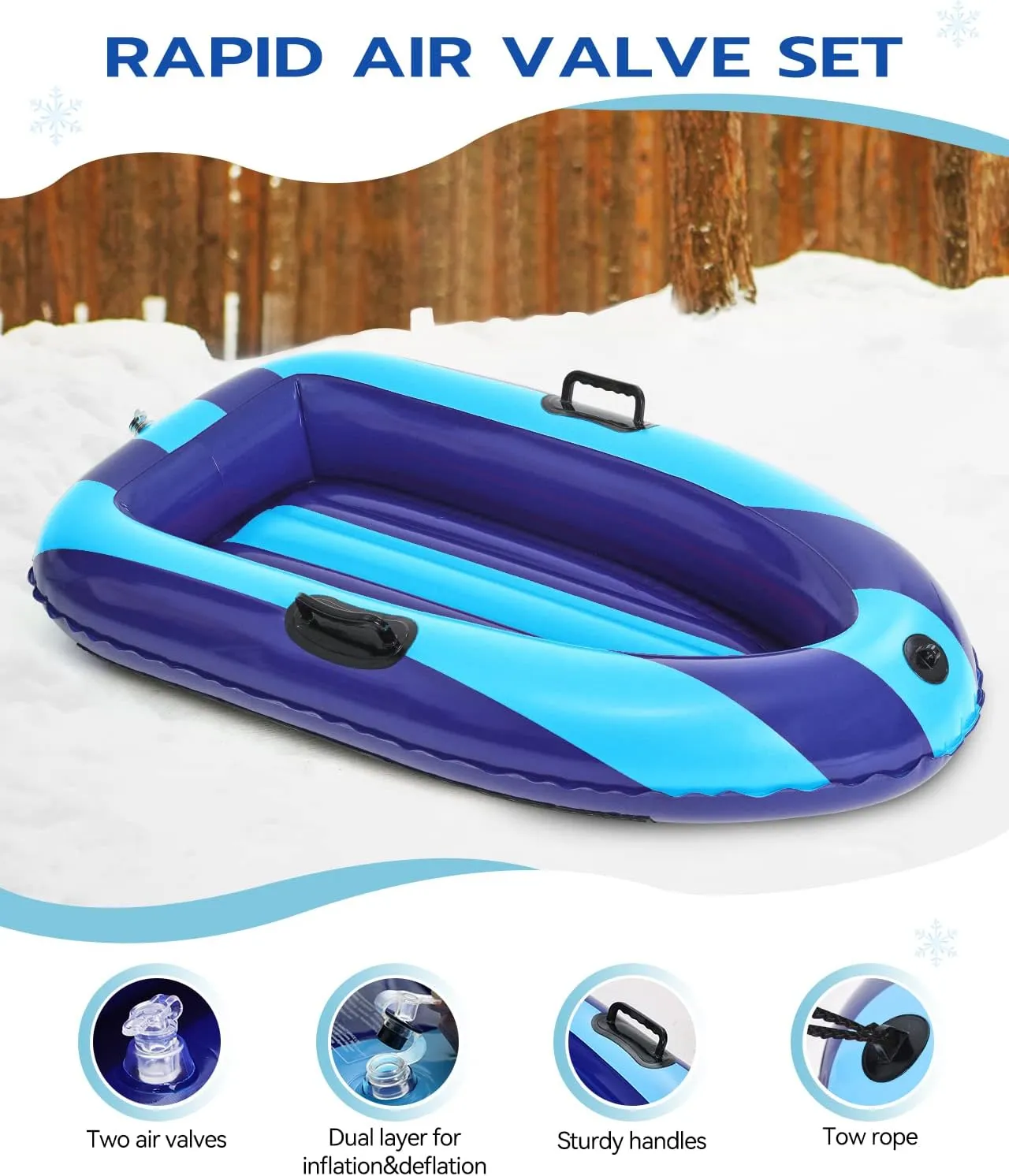 QPAU Inflatable Snow Sled, Heavy Duty Snow Tube with Reinforced Handles, Snow Sleds for Kids and Adults Winter Toys Gifts, Toboggan for Family Outdoor Sledding