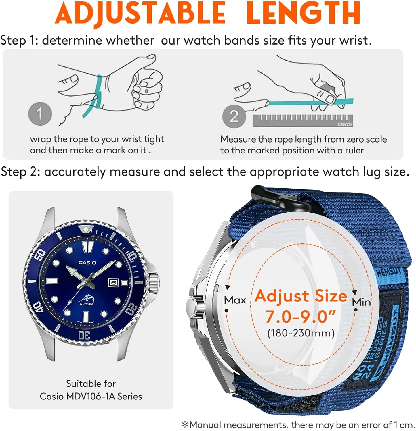 Quick Release Watch Band Compatible with Casio duro,22mm Nylon Replacement Strap Wristbands for Casio MDV106-1AV / MTP-VD01 / MTP-VD02 / MTP-1374