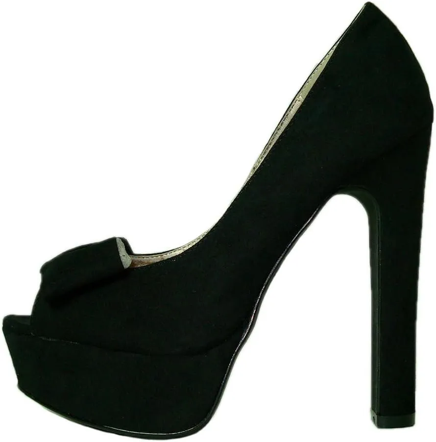 Qupid Women's Drama90 Faux Suede Bow Platform Pump