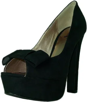 Qupid Women's Drama90 Faux Suede Bow Platform Pump