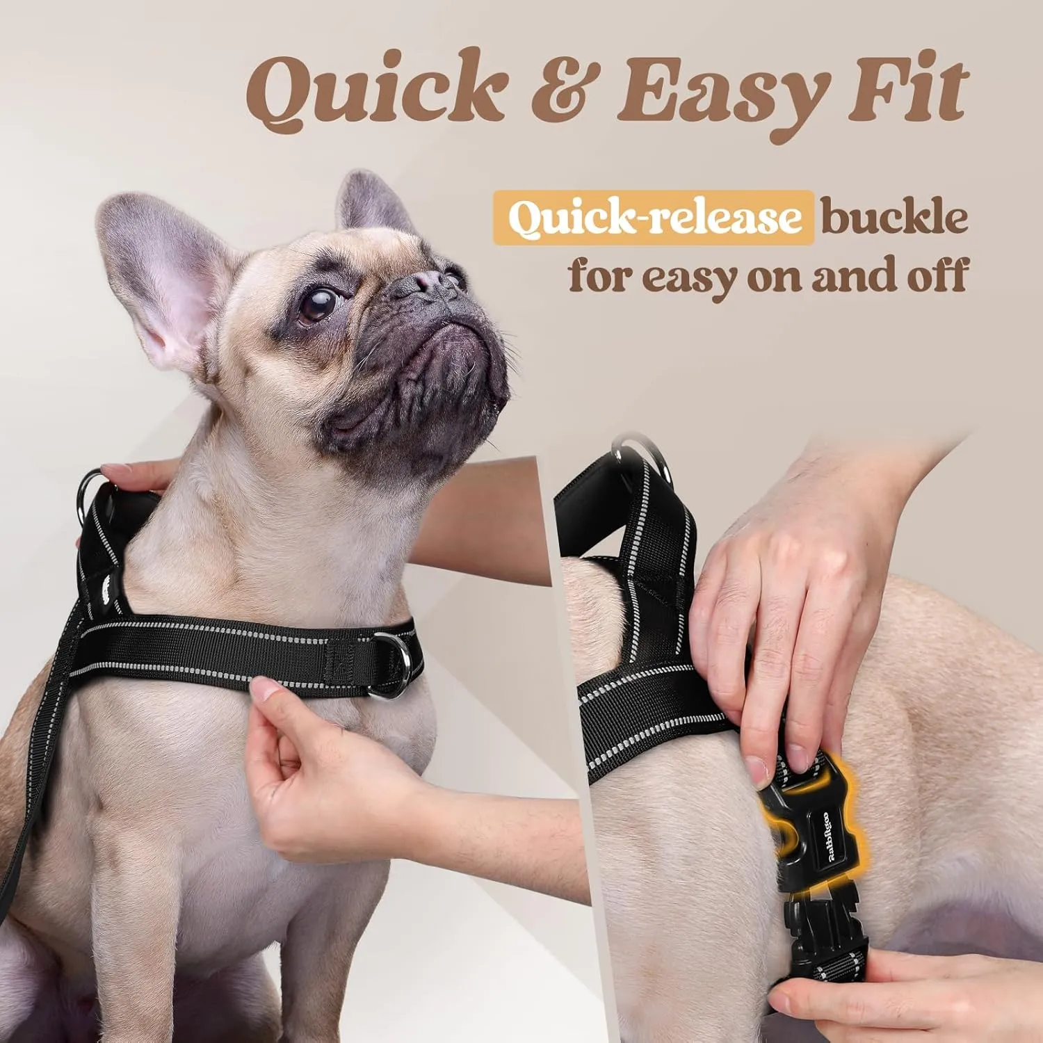 rabbitgoo Dog Harness No Pull, Quick Fit for Large Dogs with Soft Padded Handle, Chest Adjustable Reflective Pet Vest, No Choke Escape Proof for Walking Training, Black L