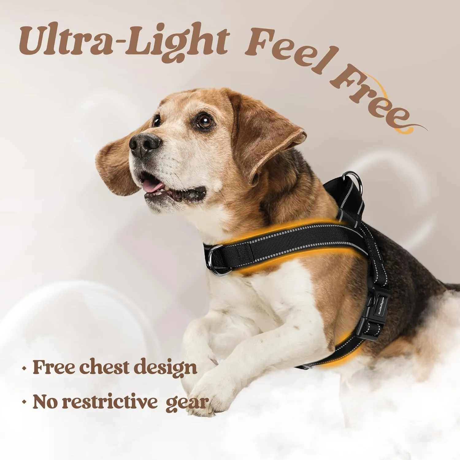 rabbitgoo Dog Harness No Pull, Quick Fit for Large Dogs with Soft Padded Handle, Chest Adjustable Reflective Pet Vest, No Choke Escape Proof for Walking Training, Black L